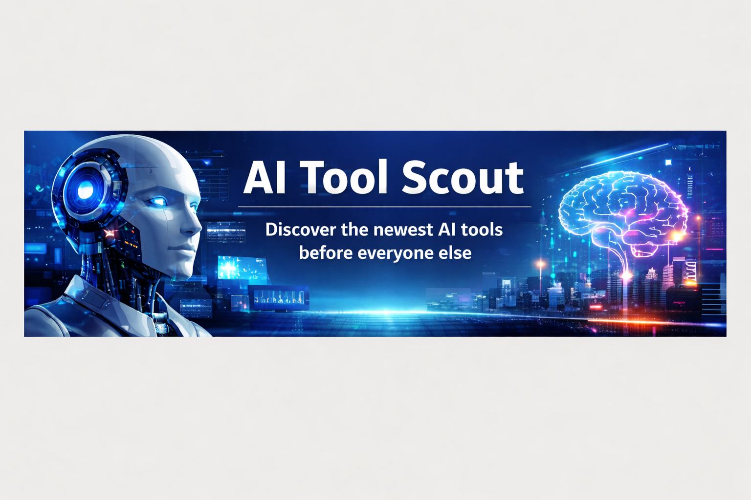 AI Tool Scout banner showing futuristic AI technology and artificial intelligence tools discovery platform
